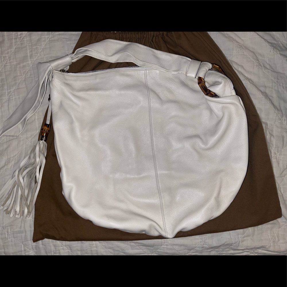 White Gucci Bamboo Jungle Hobo Bag